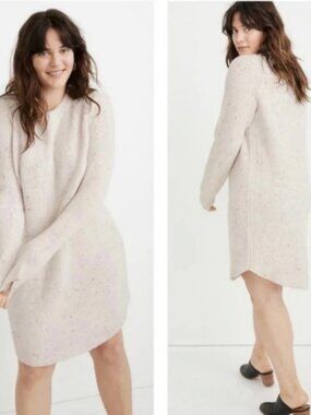 NWT Madewell Curved Hem Soft Cozy Wool Sweater Dress in Donegal Pearl Size XL